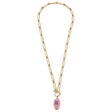 Evelyn Chinoiserie T-Bar Necklace in Pink & White
