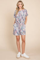 FLORAL PRINT ROMPER WITH POCKETS