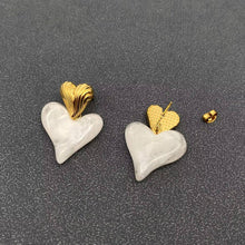 Load image into Gallery viewer, WP: White Resin Heart 18K Gold Plated  Earrings
