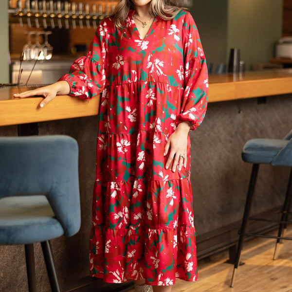 Pretty Poinsttias Midi Dress