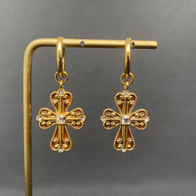 Load image into Gallery viewer, WP: Zircon inlaid Cross 18K Gold Plated SS Huggie Earrings
