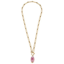 Load image into Gallery viewer, Evelyn Chinoiserie T-Bar Necklace in Pink &amp; White
