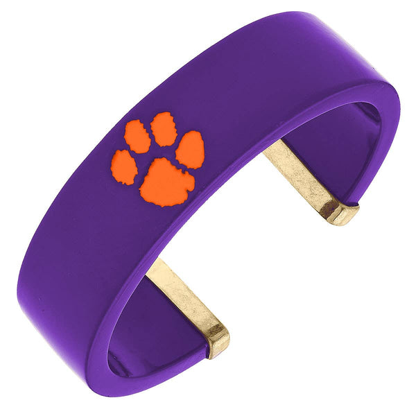 Clemson Tigers Resin Logo Cuff Bracelet in Purple