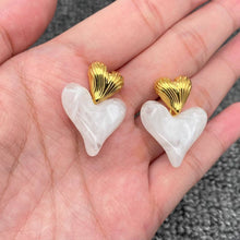 Load image into Gallery viewer, WP: White Resin Heart 18K Gold Plated  Earrings
