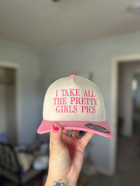 Pretty Girls Pics Embroidered Hat: Natural/Pink