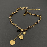 WP: 18K Gold Plated SS Heart Charm  Leopard Scarf Necklace