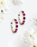 GEMSTONE EMBRACE RED & PINK CRYSTAL HOOP EARRINGS