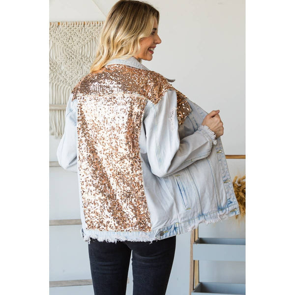 Rose Gold Sequin Denim Jacket