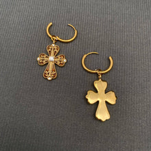 Load image into Gallery viewer, WP: Zircon inlaid Cross 18K Gold Plated SS Huggie Earrings

