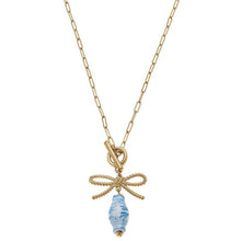 Load image into Gallery viewer, Brooke Porcelain &amp; Bow Drop Necklace in Wedgwood Blue
