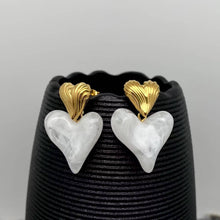 Load image into Gallery viewer, WP: White Resin Heart 18K Gold Plated  Earrings
