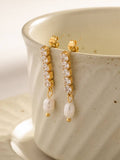 Avery Diamond Pearl Drop Earring| WATERPROOF: Yellow Gold