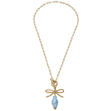Load image into Gallery viewer, Brooke Porcelain &amp; Bow Drop Necklace in Wedgwood Blue
