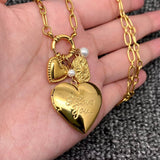 I Love You Locket 18K Golden SS Necklace