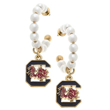 Load image into Gallery viewer, South Carolina Gamecocks Pearl Hoop Enamel Drop Earrings in
