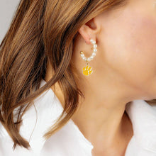 Load image into Gallery viewer, Clemson Tigers Pearl Hoop Enamel Drop Earrings in Orange
