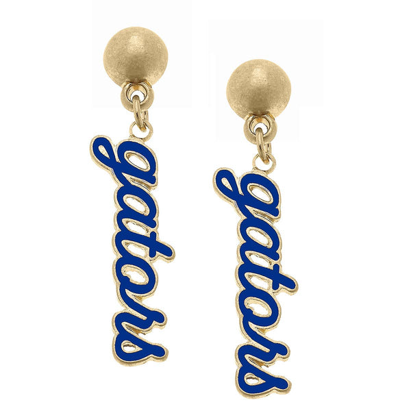 Gators Enamel Script Earrings in Blue