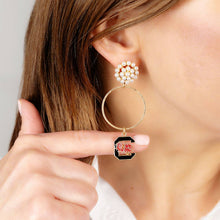 Load image into Gallery viewer, South Carolina Gamecocks Pearl Cluster Enamel Hoop Earrings

