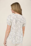 FLORAL PRINT SCALLOP TRIM DOUBLE FRONT TIE BLOUSE: NATURAL