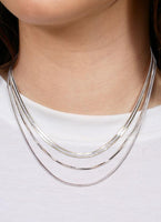 Herringbone Layered Necklace- White Gold