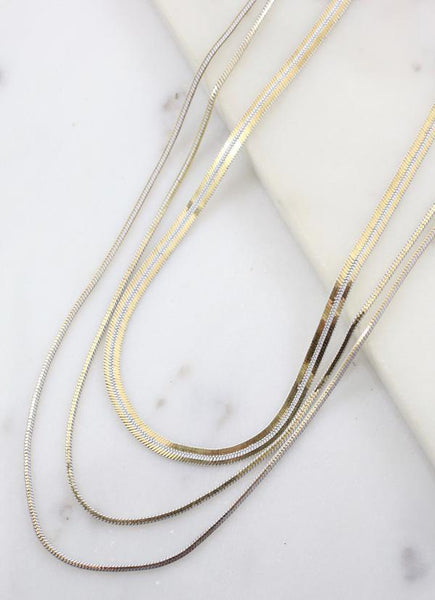 Herringbone Layered Necklace- White Gold