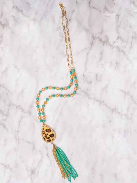 Turquoise Leopard Tassel Necklace