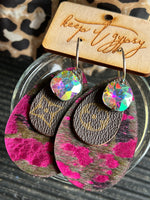 Upcycled LV Hot Pink Acid Wash AB Earrings